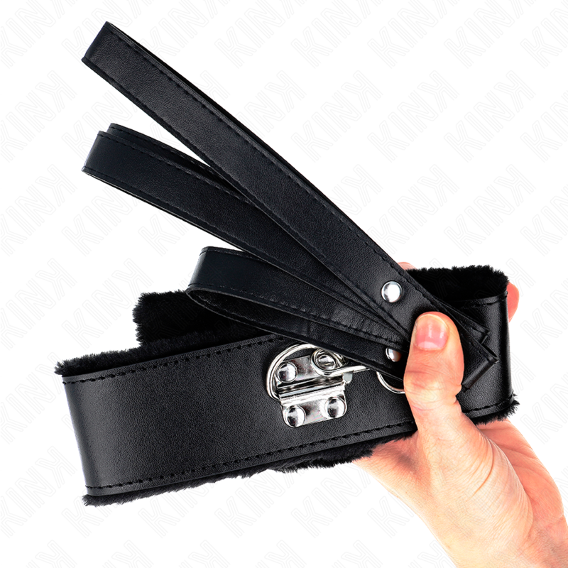 KINK - COLLANA CON GUINZAGLIO 116 CM CON BORCHIE IN ARGENTO MODELLO 4 NERO REGOLABILE 40-48 CM X 6 CM - immagine 3