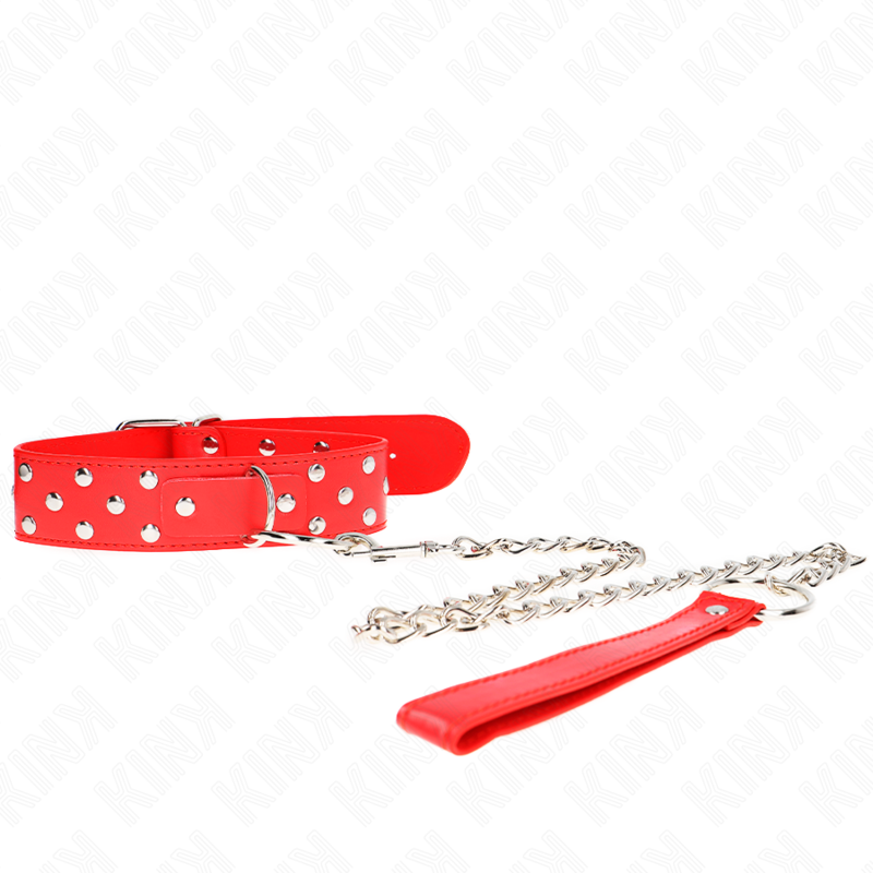 KINK - COLLANA CON CINTURINO AD ANELLO RIVETTO CON CINTURA 65 CM ROSSO REGOLABILE 36-50 CM X 3,8 CM - immagine 2