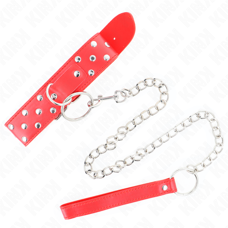 KINK - COLLANA CON CINTURINO AD ANELLO RIVETTO CON CINTURA 65 CM ROSSO REGOLABILE 36-50 CM X 3,8 CM - immagine 3