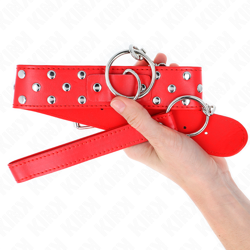 KINK - COLLANA CON CINTURINO AD ANELLO RIVETTO CON CINTURA 65 CM ROSSO REGOLABILE 36-50 CM X 3,8 CM - immagine 4