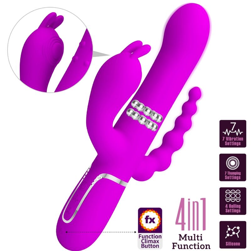 PRETTY LOVE - CAMMY VIBRATORE TRIPLO MULTIFUNZIONE 4 IN 1 ROSA - immagine 6