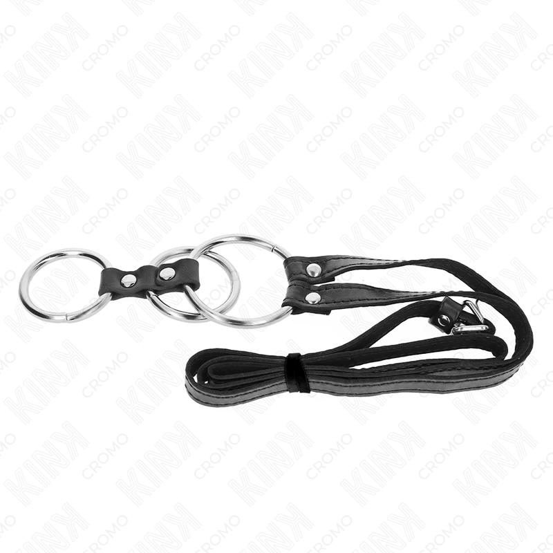 KINK - ANELLO PER PENE IN METALLO TRIPLO DA 3,8 CM A 5 CM CON CINTURA IN PELLE 112 CM - immagine 2