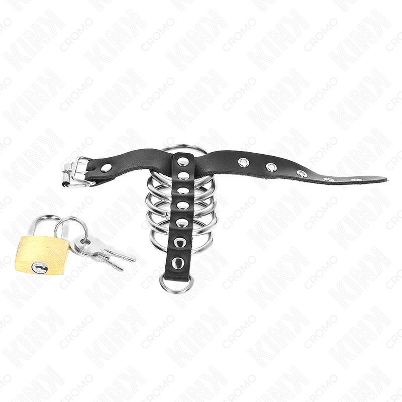 KINK - ANELLO PER PENE IN PELLE CON CINGHIA DI BLOCCAGGIO 21 X 2 CM E 5 ANELLI IN METALLO DA 3 CM A 4 CM - immagine 2