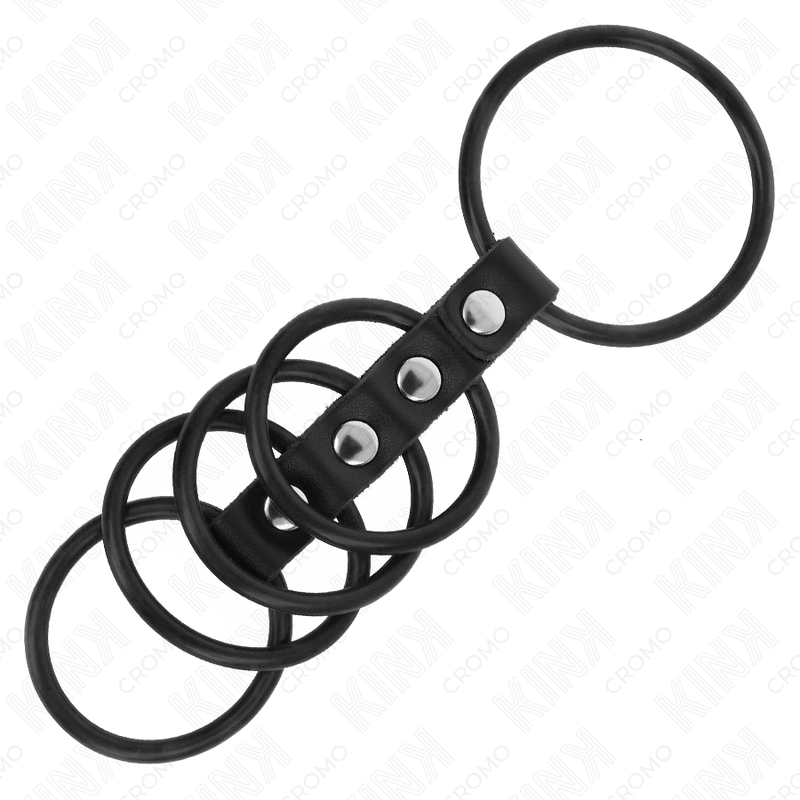KINK - 5 ANELLI PER PENE IN SILICONE DA 3,8 CM A 4,8 CM COLLEGATI DA PELLE - immagine 2