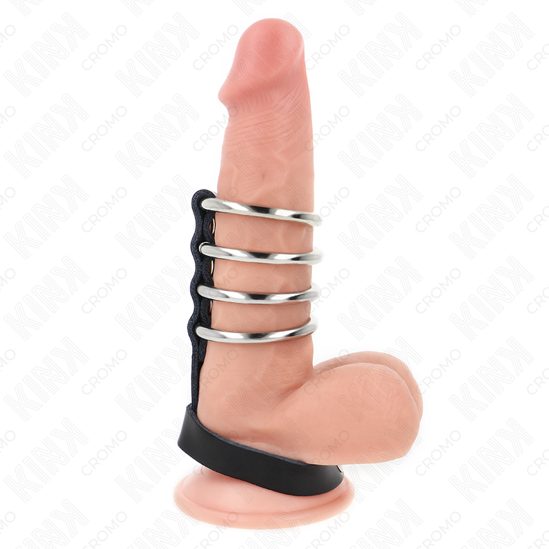 KINK – 4 ANELLI PER PENE IN METALLO DA 3,8 CM COLLEGATI CON CINTURINO IN PELLE DA 22 X 1,5 CM E CHIUSURA A PRESSIONE KINK – 4 ANELLI PER PENE IN METALLO DA 3,8 CM COLLEGATI CON CINTURINO IN PELLE DA 22 X 1,5 CM E CHIUSURA A PRESSIONE