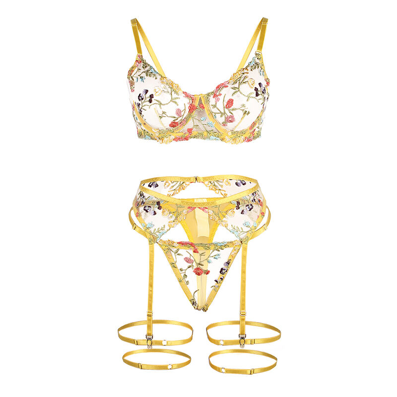 SUBBLIME - 954352 REGGISENO + PERIZOMA + CINTURA CON FIORI GIALLO L/XL - immagine 2