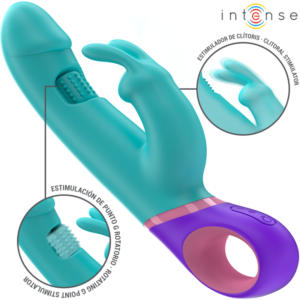 INTENSE – MONICA VIBRATORE RABBIT CON STIMOLATORE G-SPOT ROTANTE BLU
