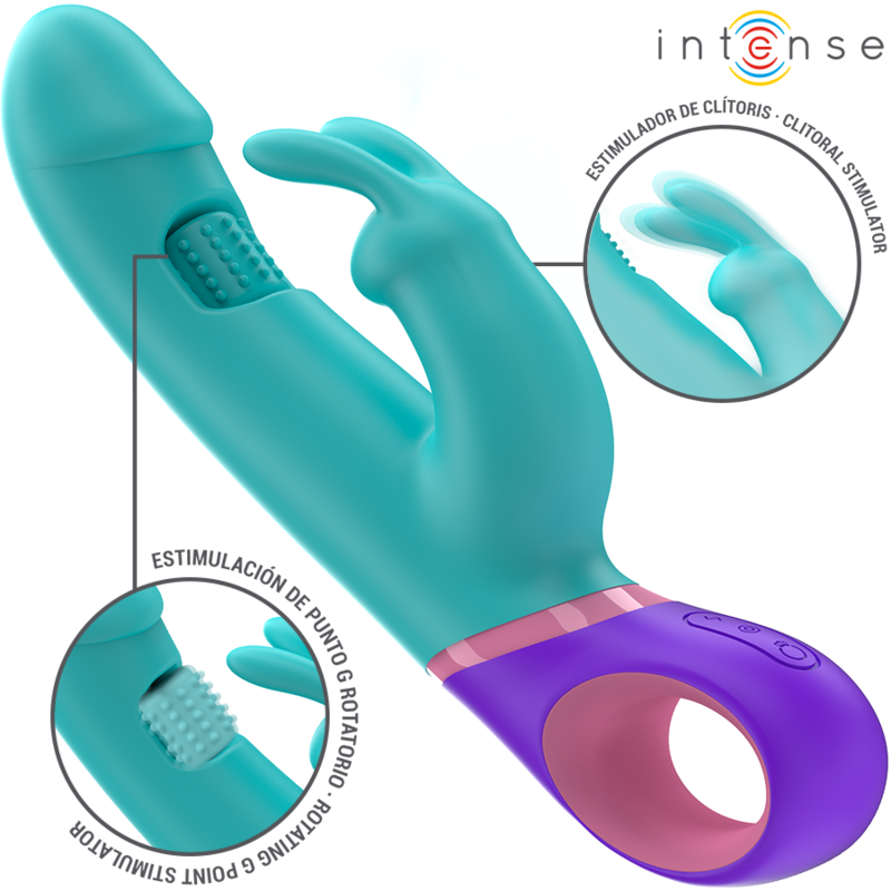 INTENSE – MONICA VIBRATORE RABBIT CON STIMOLATORE G-SPOT ROTANTE BLU