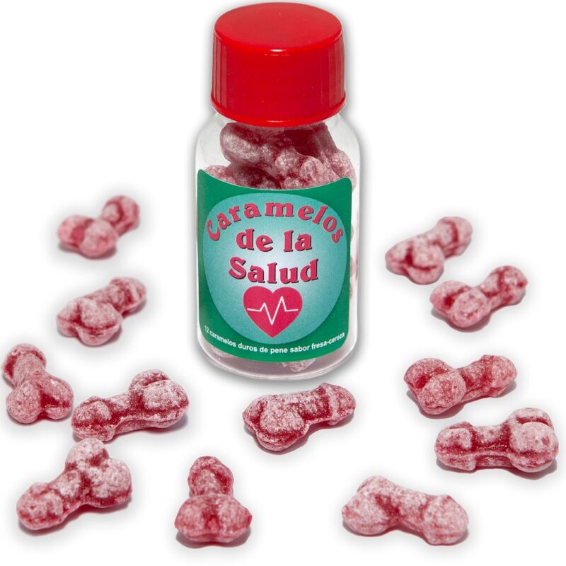 DIABLO PICANTE – 12 CARAMELLE DELLA SALUTE A FORMA DI PENE FRAGOLA/CILIEGIA