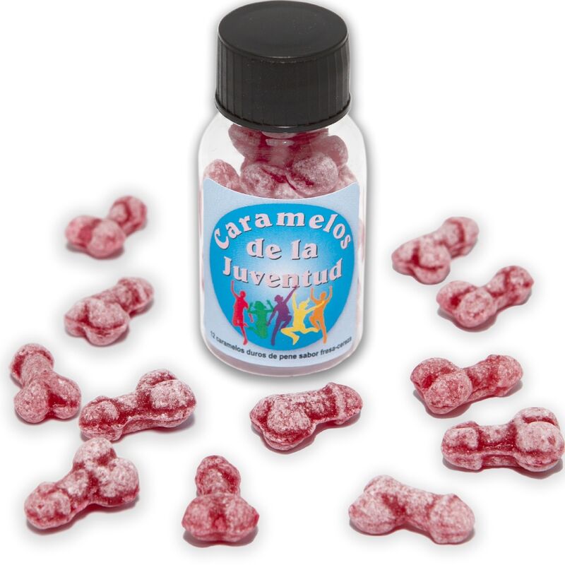 DIABLO PICANTE – 12 CARAMELLE PER GIOVANI FORMA DI PENE FRAGOLA/CILIEGIA