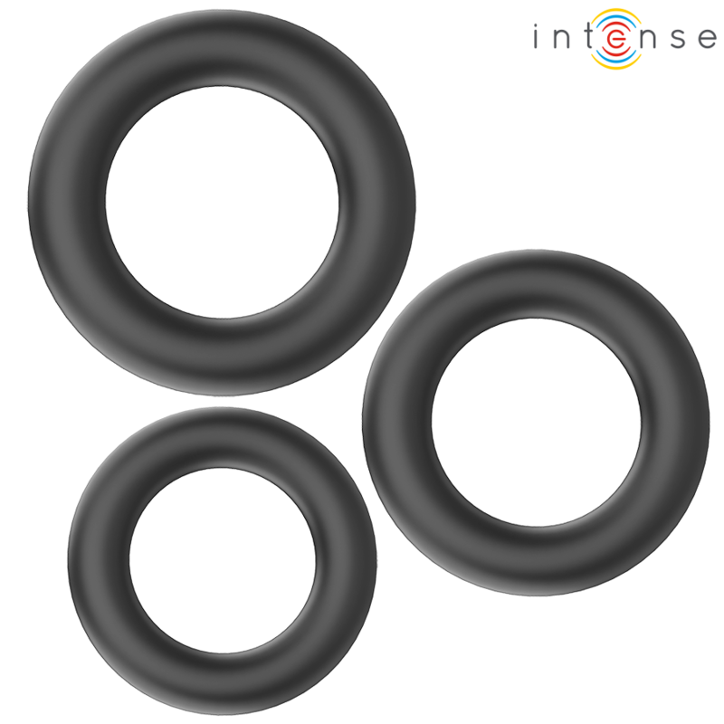 INTENSE – HUGH 3 ANELLI PER PENE IN SILICONE BASIC NERI