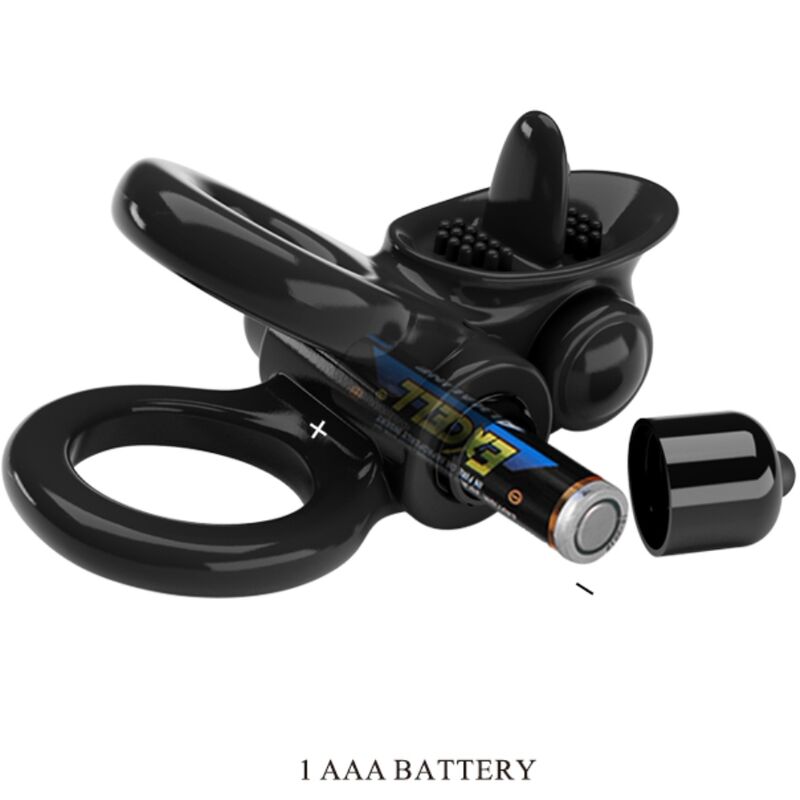 PRETTY LOVE - PASSIONATE RING DOPPIO ANELLO VIBRANTE + STIMOLATORE CLITORIDE NERO - immagine 2