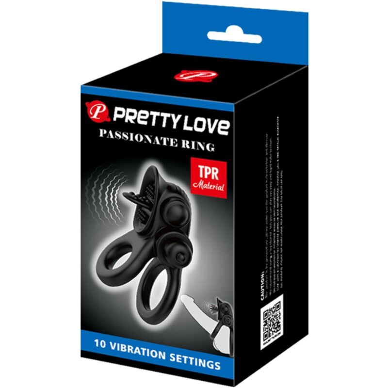 PRETTY LOVE - PASSIONATE RING DOPPIO ANELLO VIBRANTE + STIMOLATORE CLITORIDE NERO - immagine 4