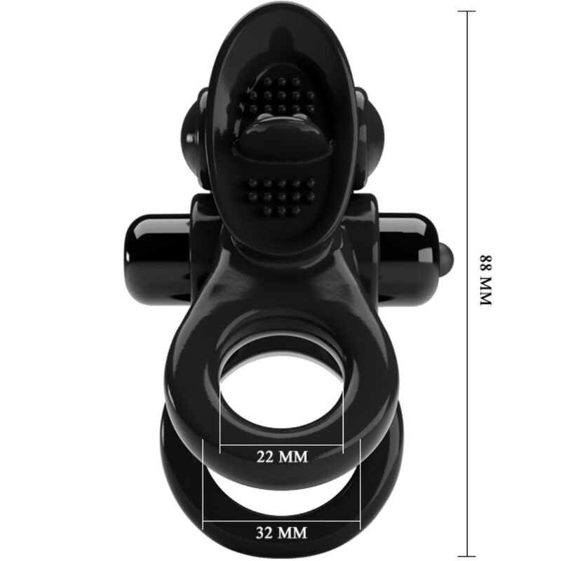 PRETTY LOVE - PASSIONATE RING DOPPIO ANELLO VIBRANTE + STIMOLATORE CLITORIDE NERO - immagine 5