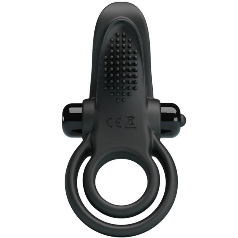 PRETTY LOVE - DOPPIO ANELLO VIBRANTE + STIMOLATORE CLITORIDEO 10 VIBRAZIONI NERO - immagine 4