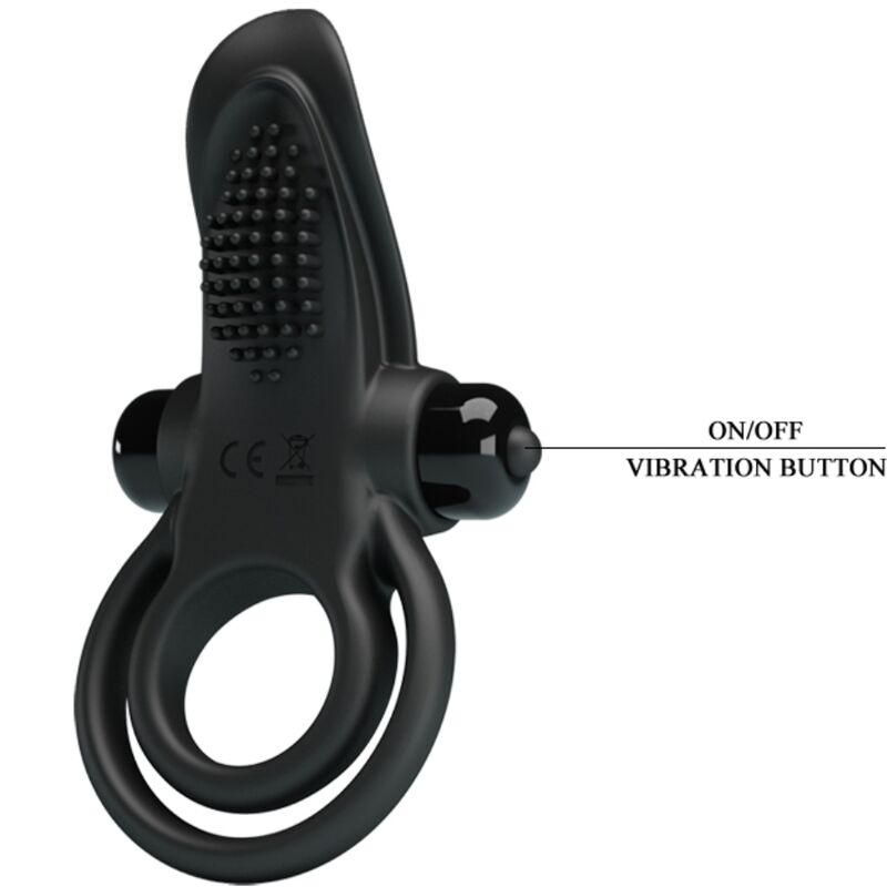 PRETTY LOVE - DOPPIO ANELLO VIBRANTE + STIMOLATORE CLITORIDEO 10 VIBRAZIONI NERO - immagine 6