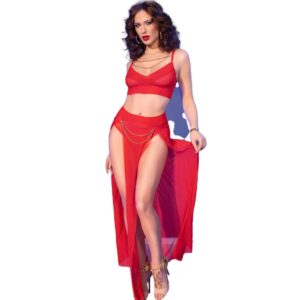 CHILIROSE – CR 4848 SET REGGISENO IN PIZZO ROSSO + PERIZOMA + CALZE T