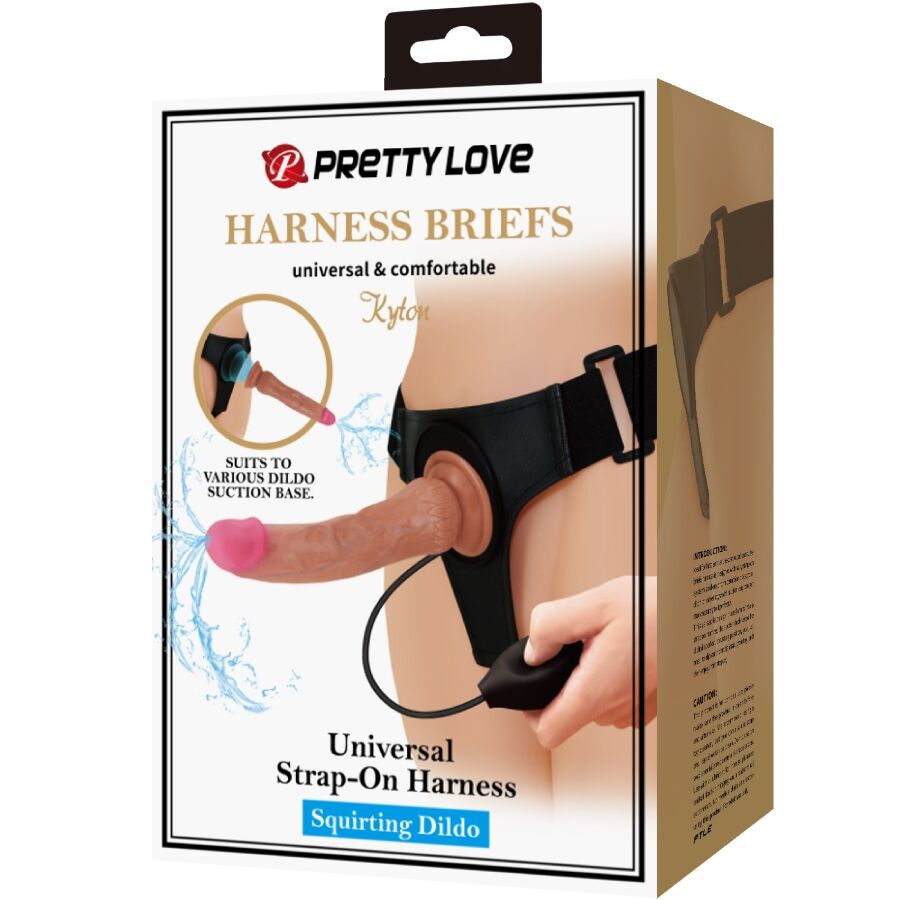 PRETTY LOVE - KYTON UNIVERSAL HARNESS SLIP CON DILDO SQUIRTING 19 CM MULATO - immagine 2