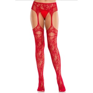 LEG AVENUE – CALZE IN PIZZO CON GIARRETTIERE ROSSE