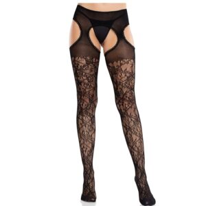 LEG AVENUE – CALZE IN PIZZO FLOREALE CON GIARRETTIERE UNITED BLACK