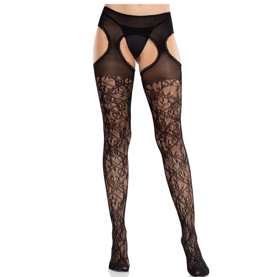 LEG AVENUE – CALZE IN PIZZO FLOREALE CON GIARRETTIERE UNITED BLACK