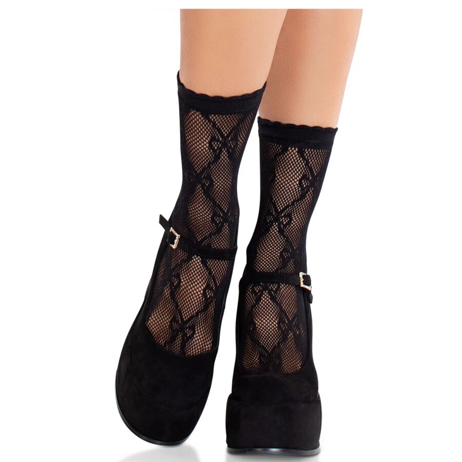 LEG AVENUE – CALZINI IN PIZZO CON FIOCCO IN PIZZO NERO