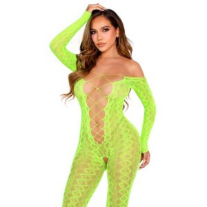 LEG AVENUE – BODYSTOCKING SENZA CAVALLO EXOTIC SNAKE LACE NEON GREEN