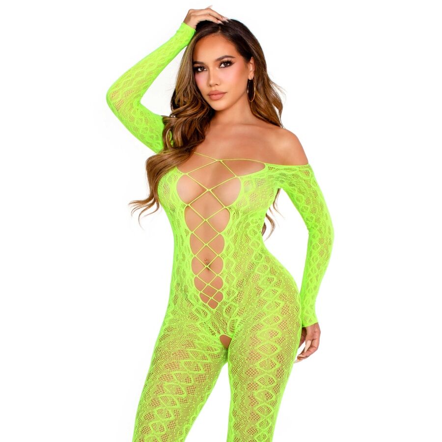 LEG AVENUE – BODYSTOCKING SENZA CAVALLO EXOTIC SNAKE LACE NEON GREEN
