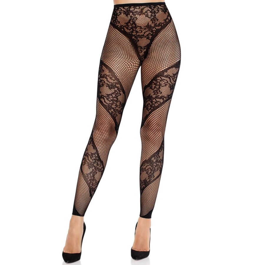 LEG AVENUE – COLLANT SENZA PIEDE IN PIZZO E TRASPARENTE NERO