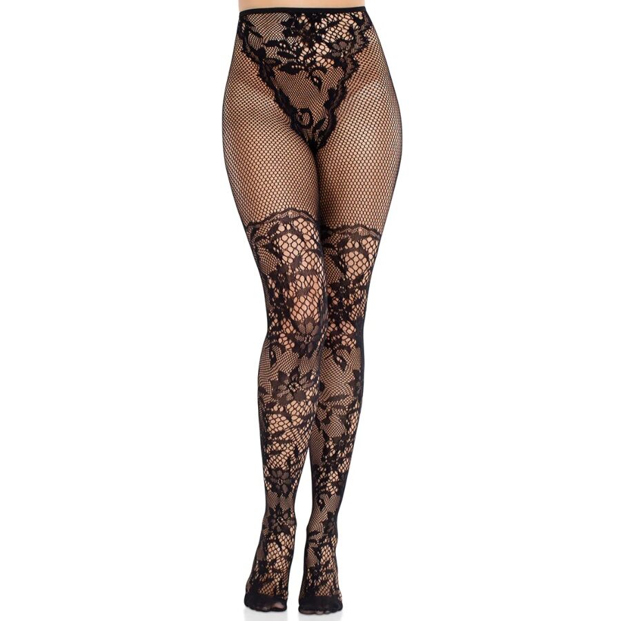 LEG AVENUE – CALZE IN PIZZO DAHLIA CON DETTAGLIO A RETE NERE LEG AVENUE – CALZE IN PIZZO DAHLIA CON DETTAGLIO A RETE NERE