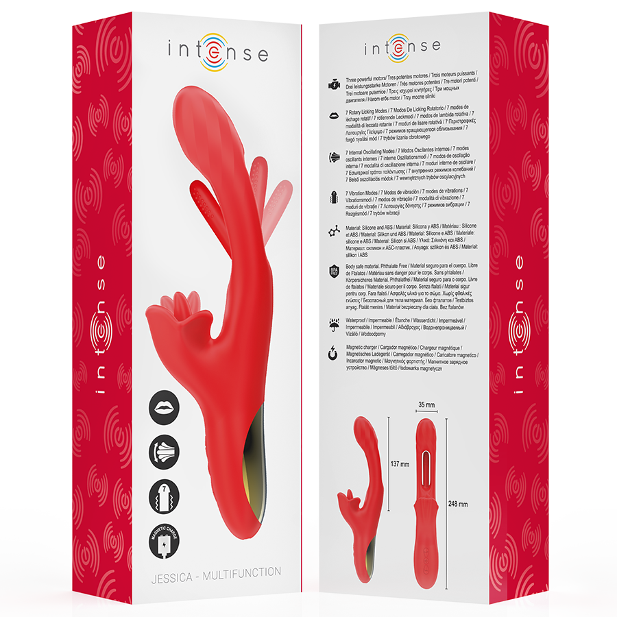 INTENSE - JESSICA VIBRATORE MULTIFUNZIONE STIMOLAZIONE CLITORIDE 24,8 CM ROSSO - immagine 5