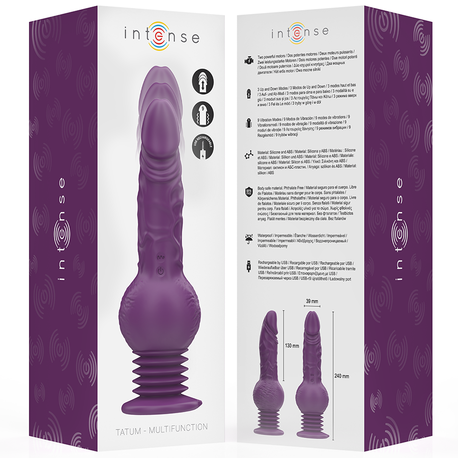 INTENSE - VIBRATORE MULTIFUNZIONE TATUM CON VIBRAZIONE SU E GIÙ 24 CM VIOLA - immagine 7