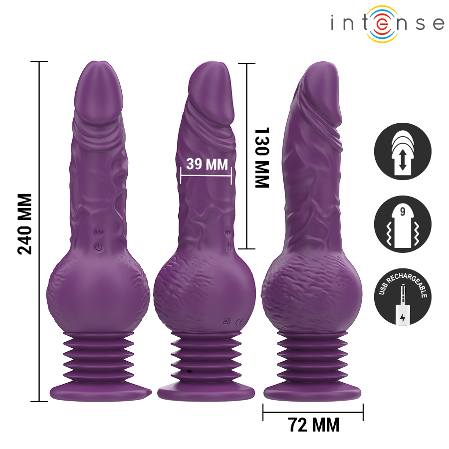 INTENSE - VIBRATORE MULTIFUNZIONE TATUM CON VIBRAZIONE SU E GIÙ 24 CM VIOLA - immagine 2