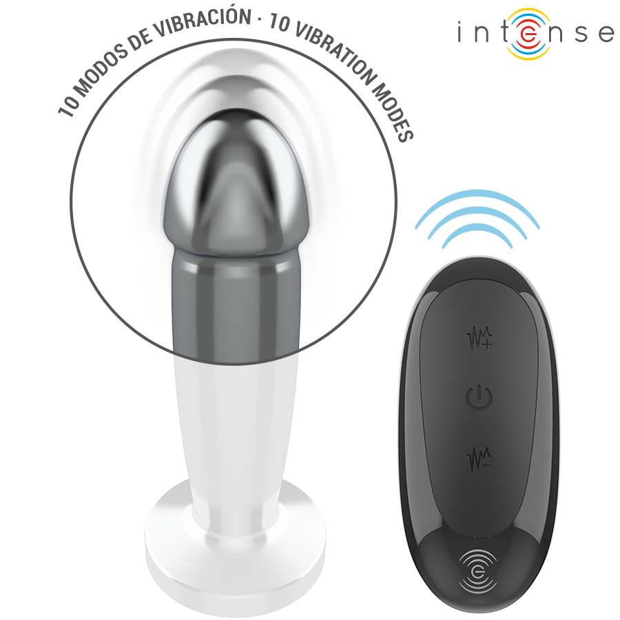 INTENSE - ANAL PLUG 10 VIBRAZIONI DILDO METALLO CON TELECOMANDO S - immagine 5