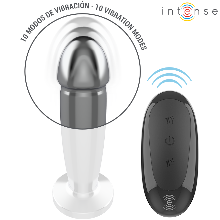 INTENSE - ANAL PLUG 10 VIBRAZIONI DILDO METALLO CON TELECOMANDO M - immagine 3