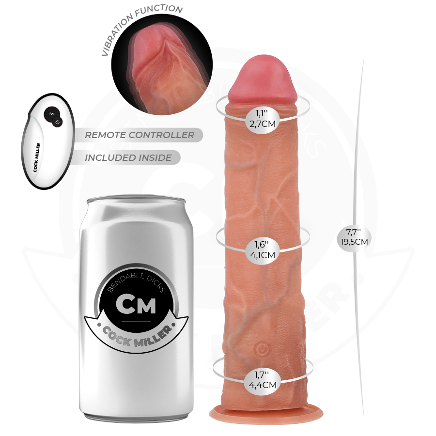 COCK MILLER - DILDO REALISTICO CON VENTOSA E VIBRAZIONE TELECOMANDO 19,5 CM - immagine 3