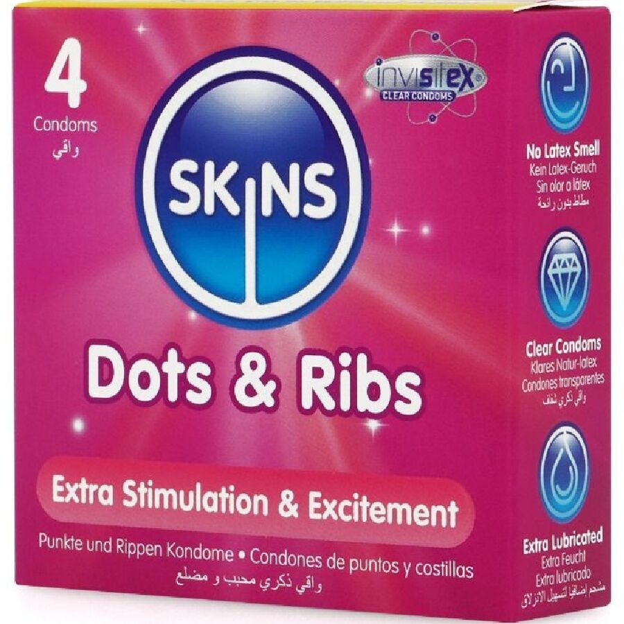 SKINS - DOTS & RIBS PREMIUM CONDOMS CONFEZIONE DA 4 - immagine 3