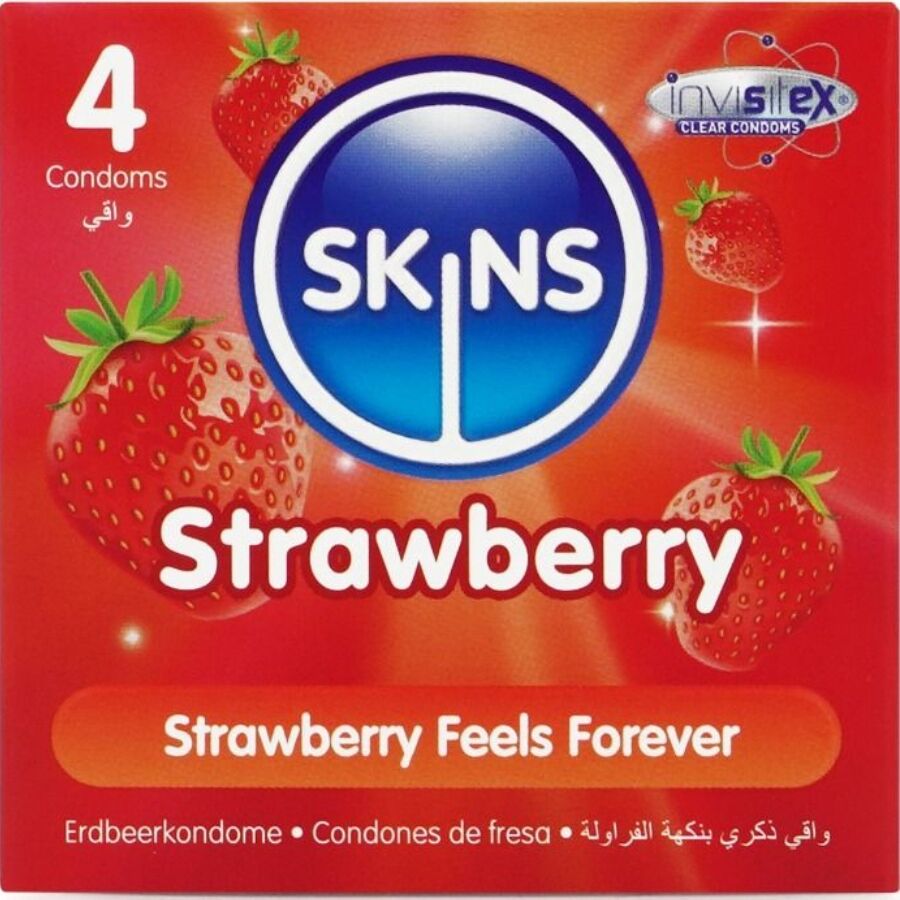SKINS – PRESERVATIVI PREMIUM ALLA FRAGOLA CONFEZIONE DA 4