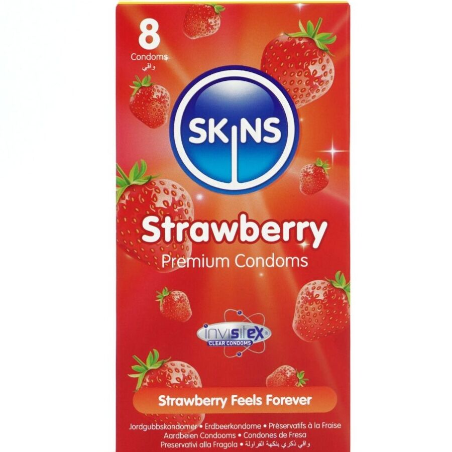 SKINS – PRESERVATIVI PREMIUM ALLA FRAGOLA CONFEZIONE DA 8