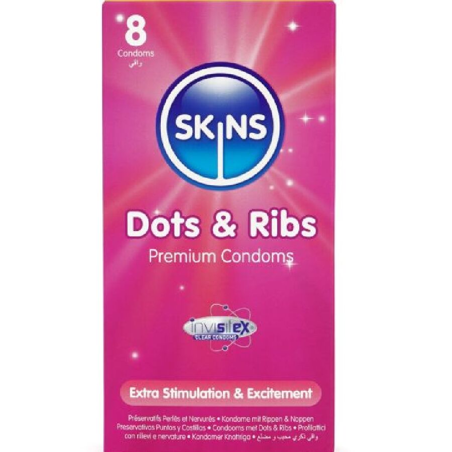 SKINS – DOTS & RIBS PREMIUM CONDOMS CONFEZIONE DA 8