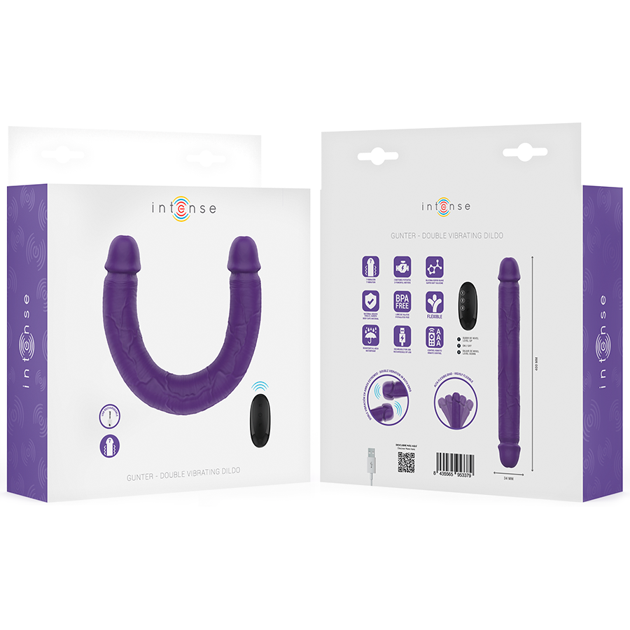 INTENSE - GUNTER DILDO DOPPIO VIBRATORE 40 CM VIOLA TELECOMANDO - immagine 5