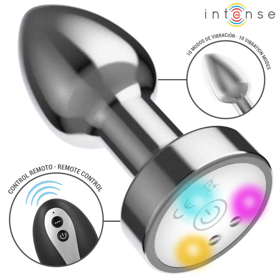 INTENSE - PLUG ANALE VIBRANTE IN METALLO CON LUCI LED E TELECOMANDO - TAGLIA S - immagine 2