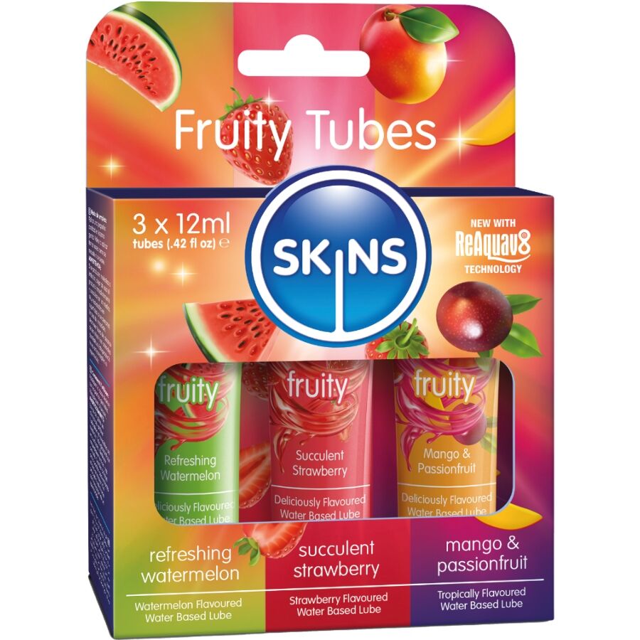 SKINS – KIT LUBRIFICANTI ALLA FRUTTA LUBRIFICANTI ALL’ANGURIA, ALLA FRAGOLA E AL MANGO 3 x 12 ML