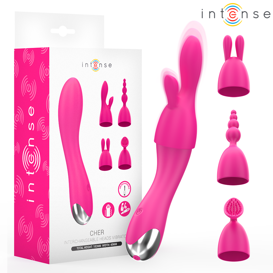 INTENSE – VIBRATORE CHER CON 20 MODALITÀ E TESTINE INTERCAMBIABILI