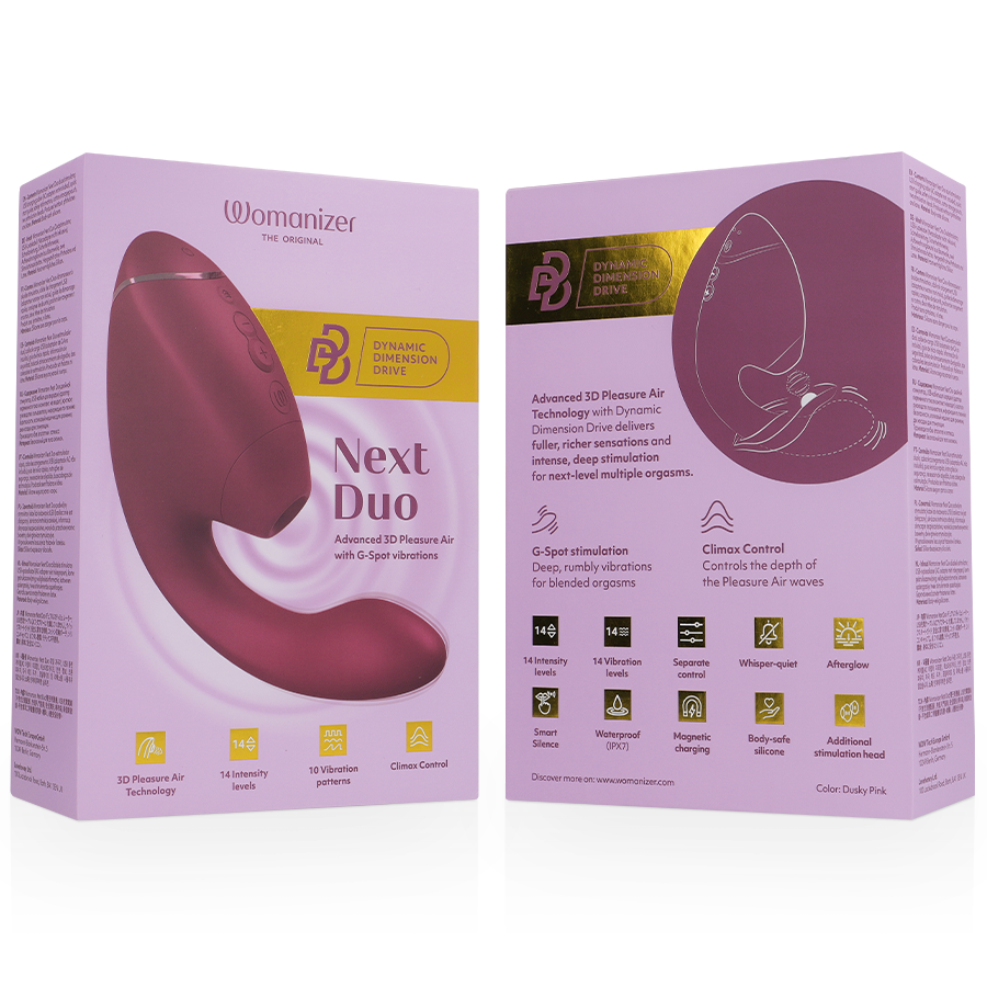 WOMANIZER - DUO NEXT STIMOLATORE DOPPIO CLITORIDEO E PUNTO G ROSA SCURO - immagine 5