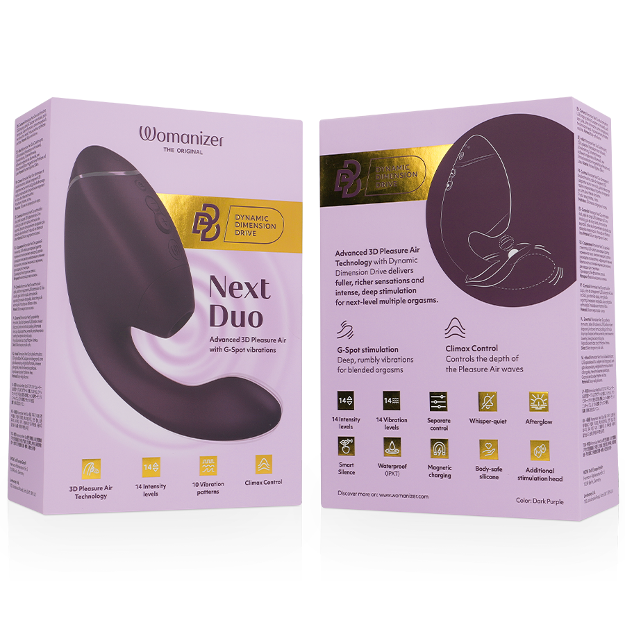 WOMANIZER - DUO NEXT STIMOLATORE DOPPIO CLITORIDEO E PUNTO G VIOLA SCURO - immagine 5