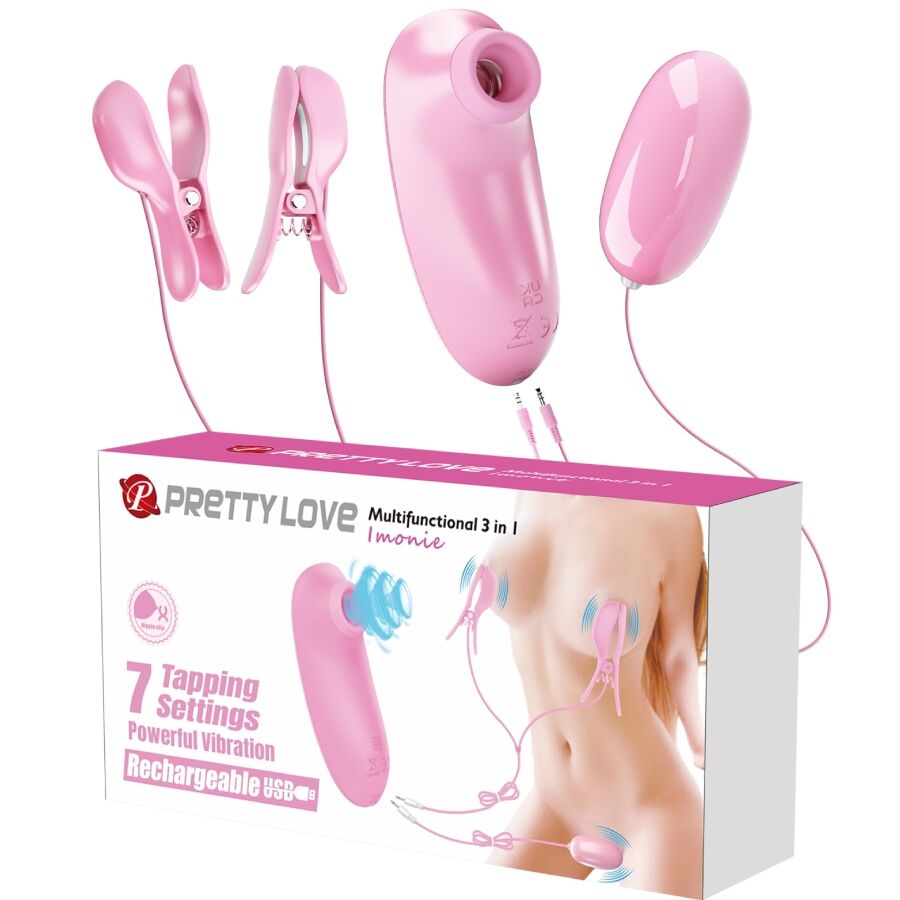 PRETTY LOVE – IMONIE SET MULTIFUNZIONALE 3 IN 1 CON VENTOSA, CAPEZZOLI E CLITORIDE