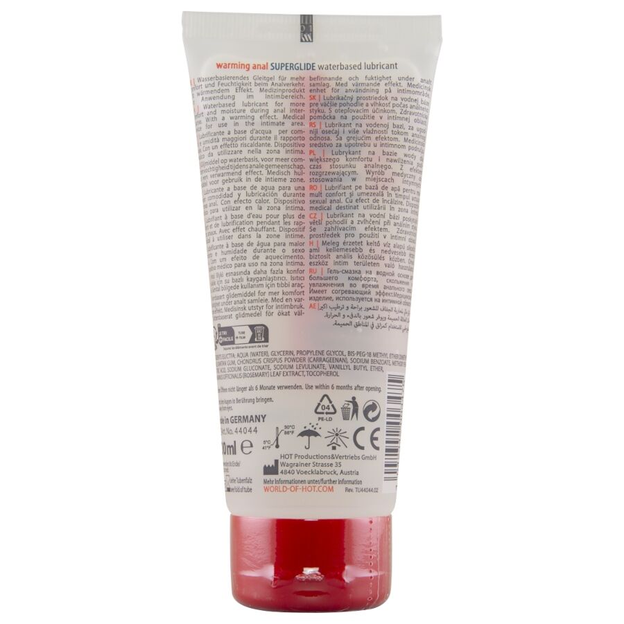 HOT - ANAL SUPERGLIDE LUBRIFICANTE LIQUIDO RISCALDANTE A BASE D'ACQUA 100 ML - immagine 2