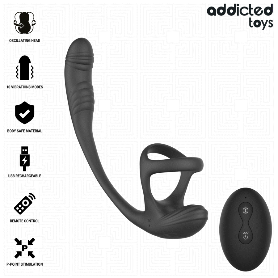 ADDICTED TOYS - PLUG ANALE CON VIBRAZIONE E OSCILLAZIONE A 360º E STIMOLATORE DEI TESTICOLI - immagine 2