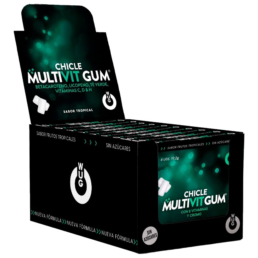 WUG GUM – MULTIVIT VITAMINA C, H, D, BETA-CAROTENE, LICOPENE E TÈ VERDE | ESPOSITORE 12 X 8 UNITÀ